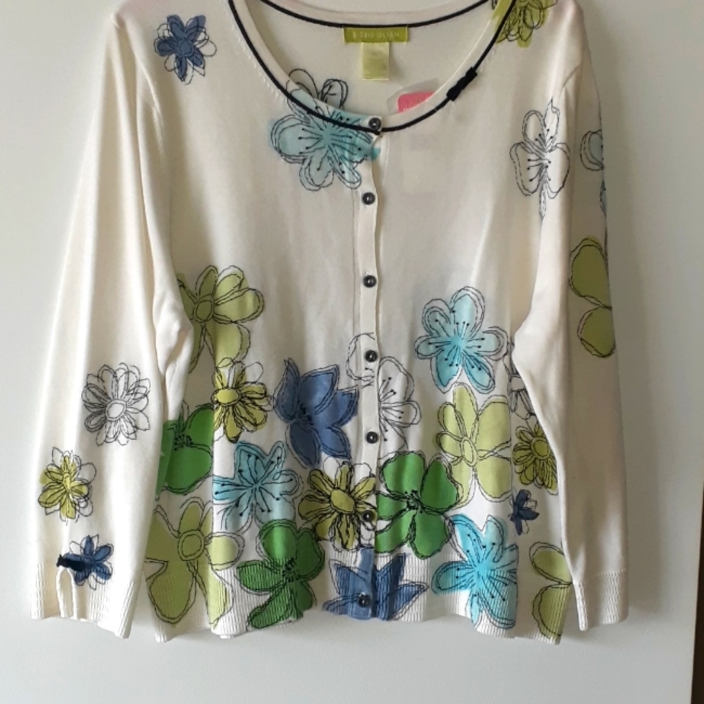 Sigrid Olsen beautiful flowered button up sweater